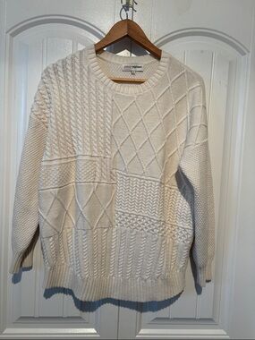 Cream Cable-Stitch Crewneck Sweater